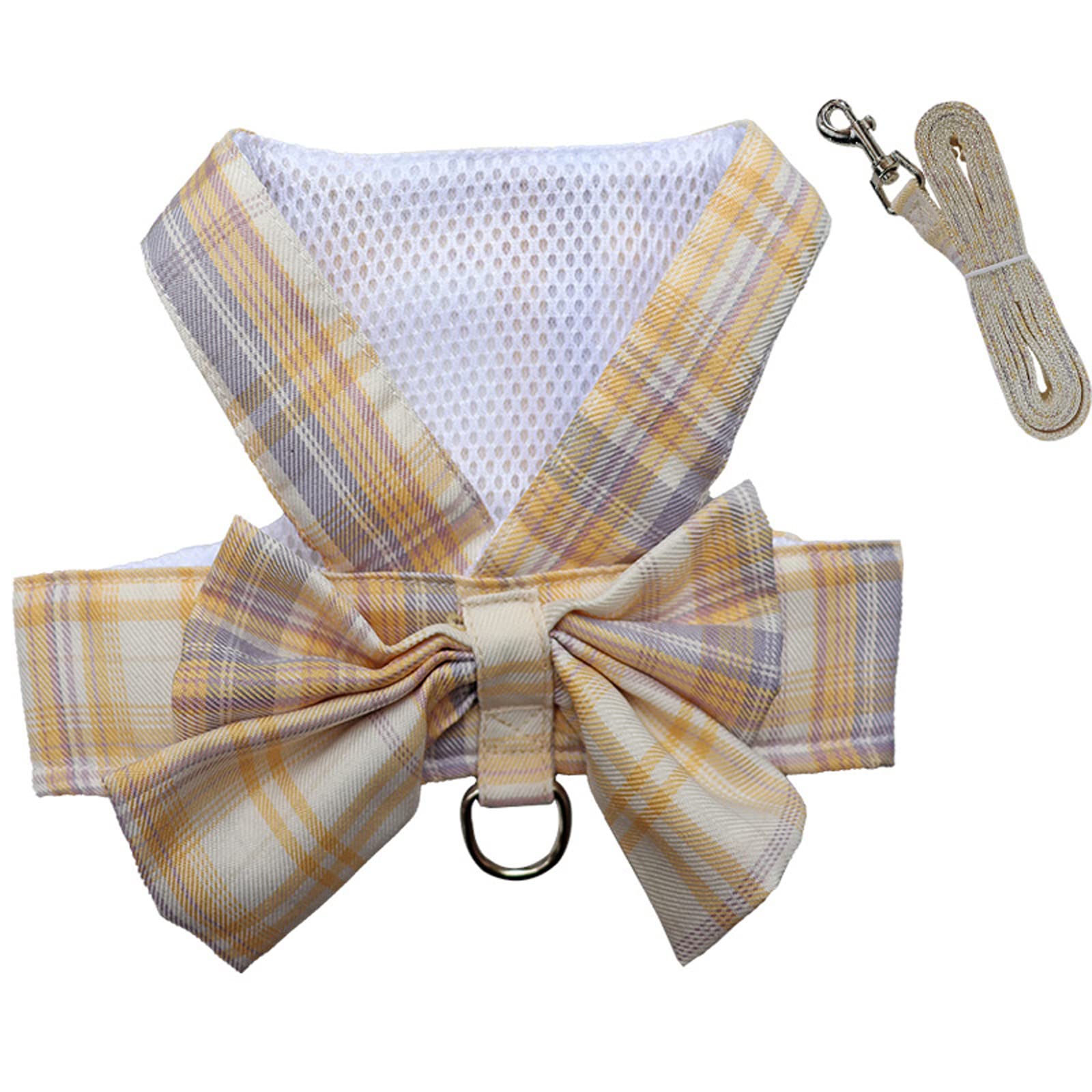 Dog Harness And Leash Set, Cute Bow Tie Plaid Harnesses For Puppy Cat, Adjustable Pet Kitties Vest, Breathable Harness Traction